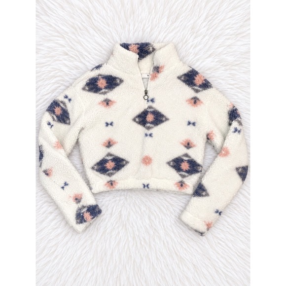 SO Tops - SO Sherpa Fleece Pullover XS | Southwestern Boho Quarter Zip Cropped